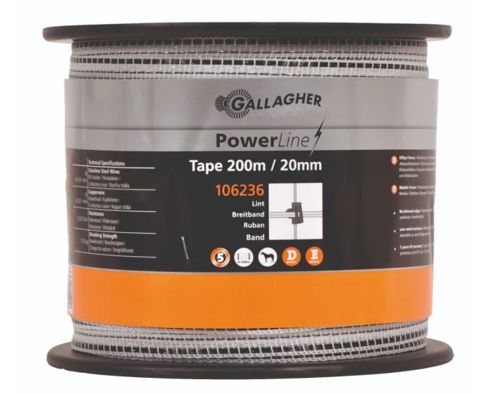 Gallagher Ruban PowerLine 20mm blanc 200m main product photo