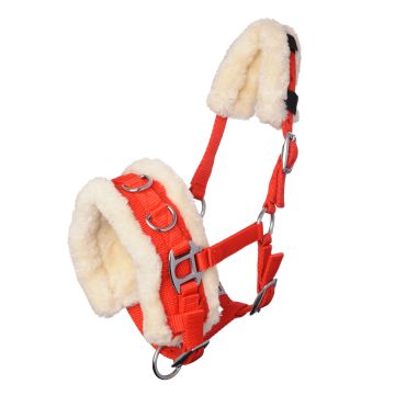 MHS Cavesson en nylon avec fourrure Extra Full Rouge